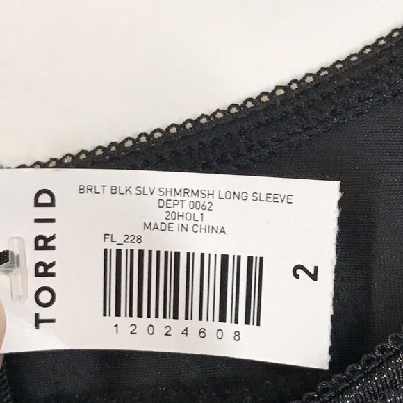 Torrid Curve Women's Black Shimmer Crop Top Size 2X Under It All Long Sleeve - Picture 8 of 10